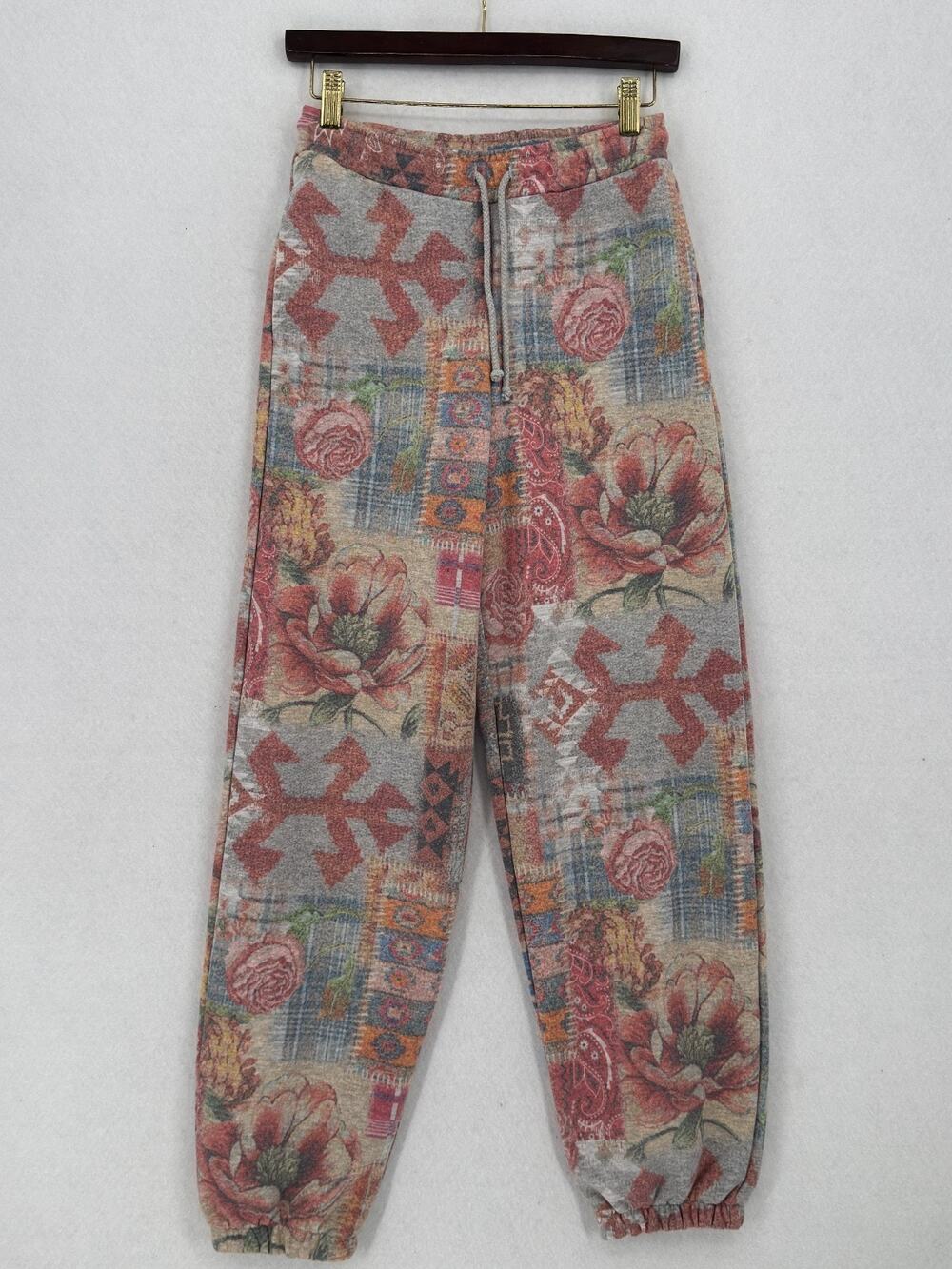Jaded London Floral Plaid Tapestry Patchwork Drawstring Jogger Sweatpants Sz 2